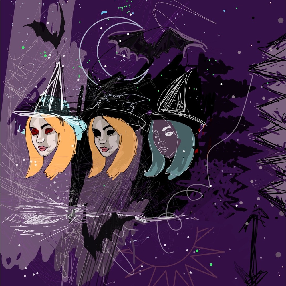 Art print by APPLEBLOODART witches moon bats